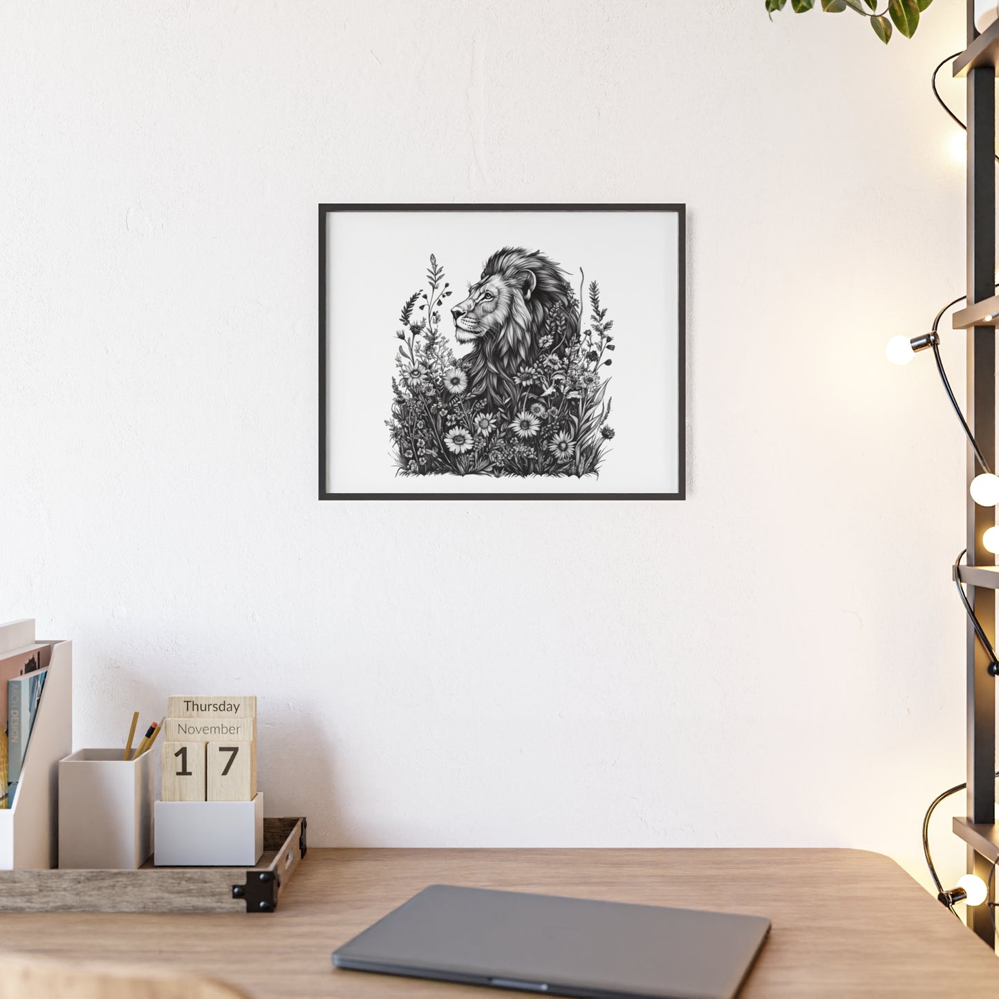 Löwe mit Wildblüten