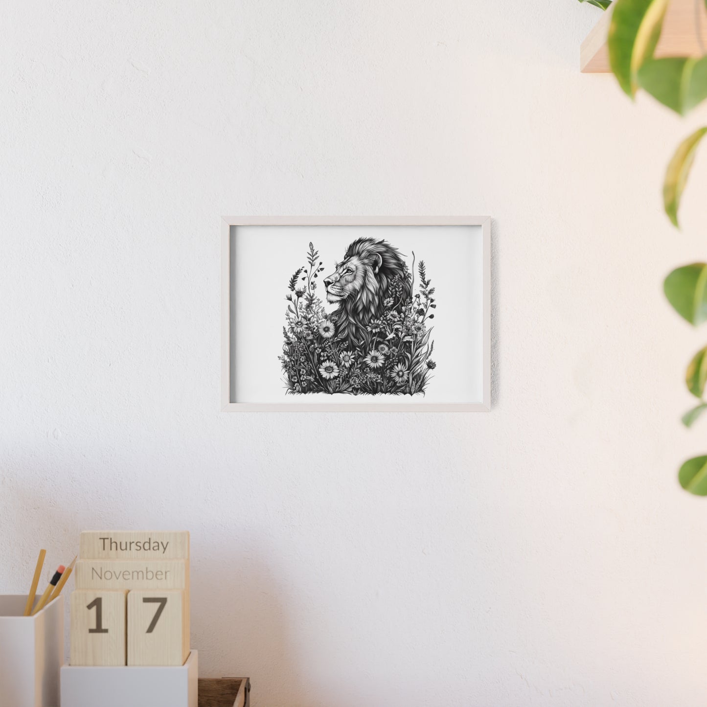 Löwe mit Wildblüten