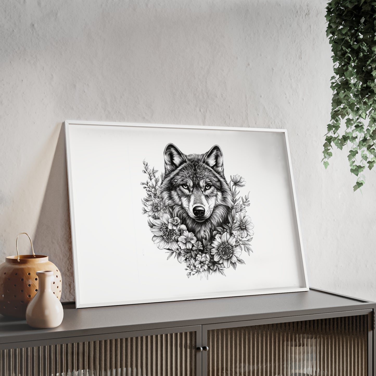 Wolf mit Wildblumen