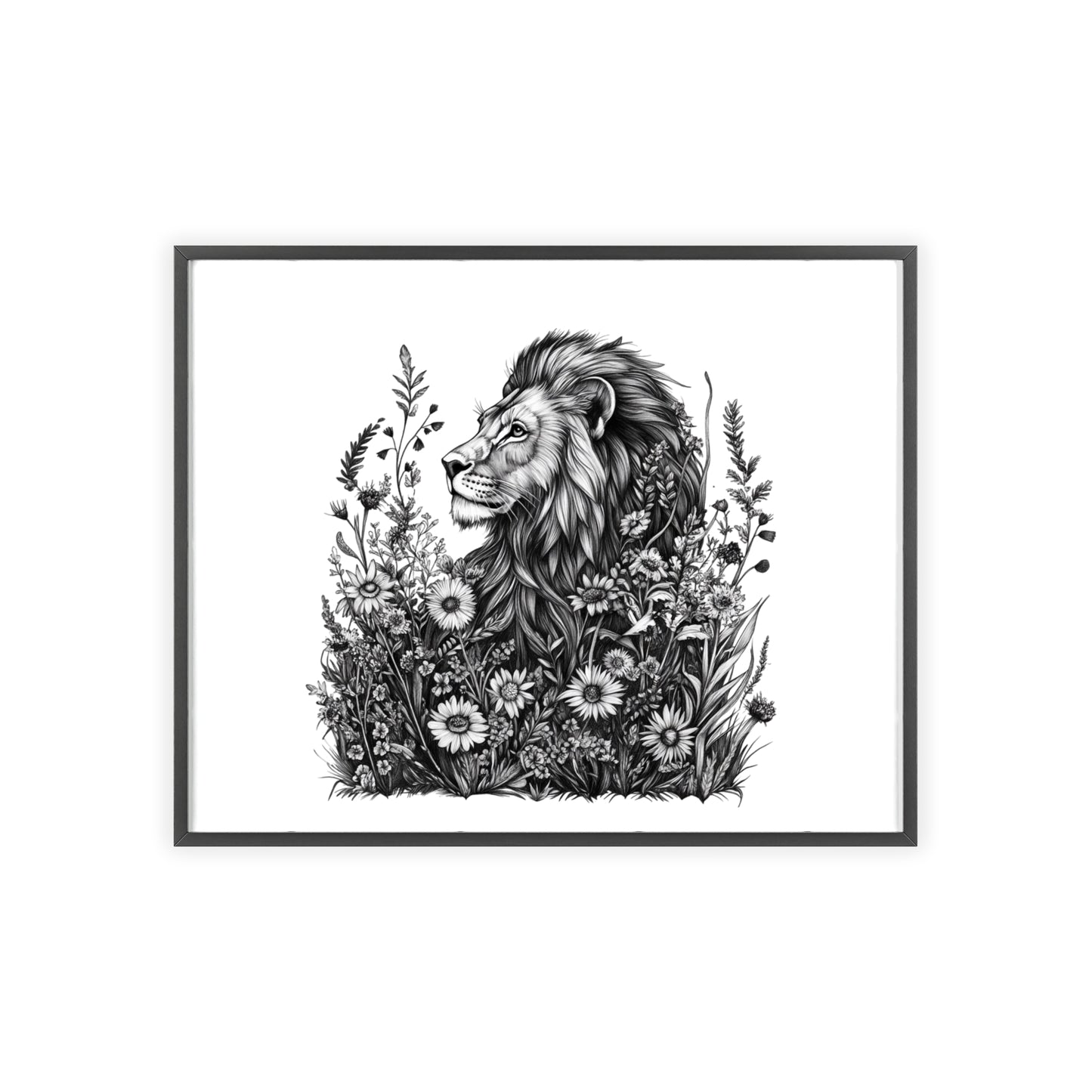 Löwe mit Wildblüten