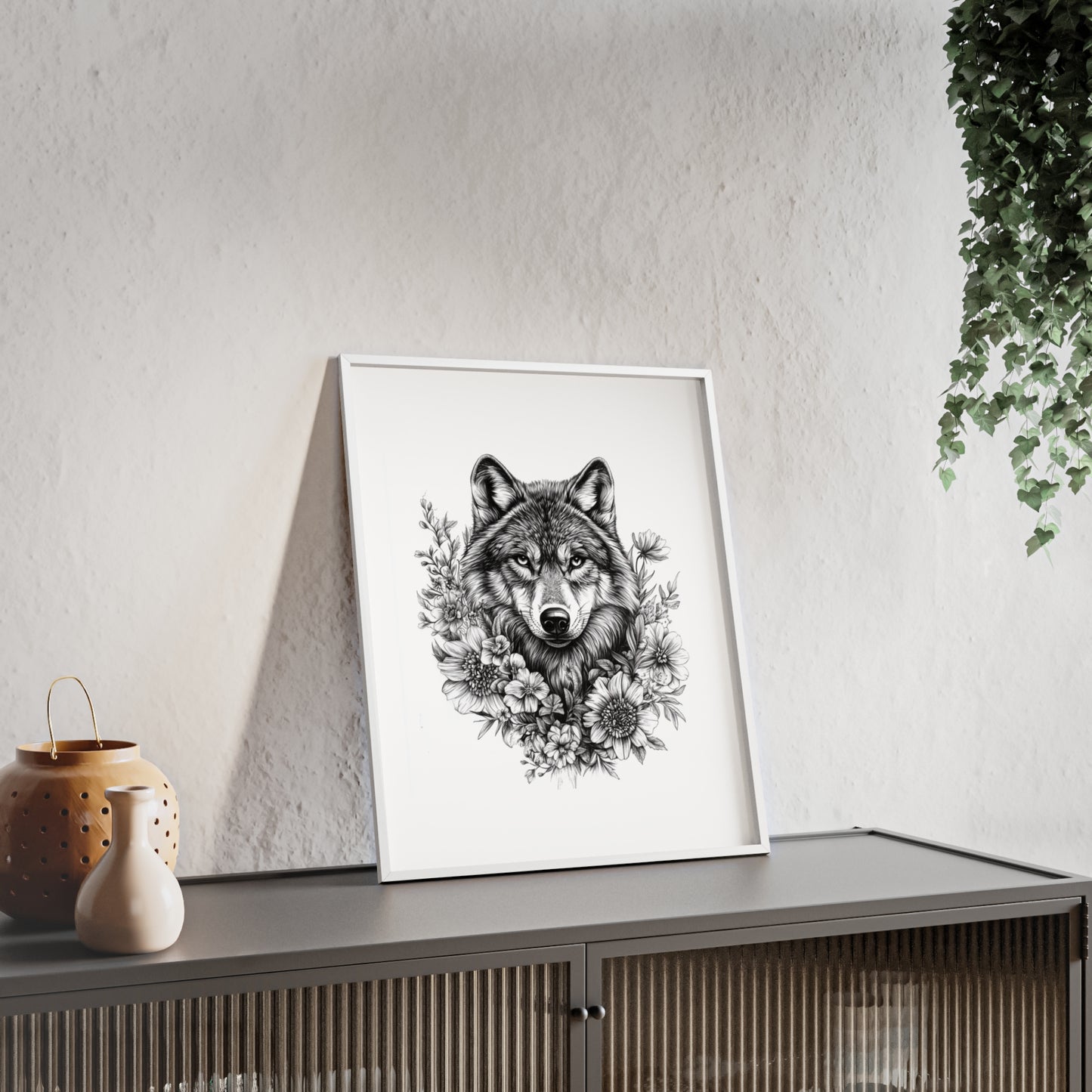 Wolf mit Wildblumen