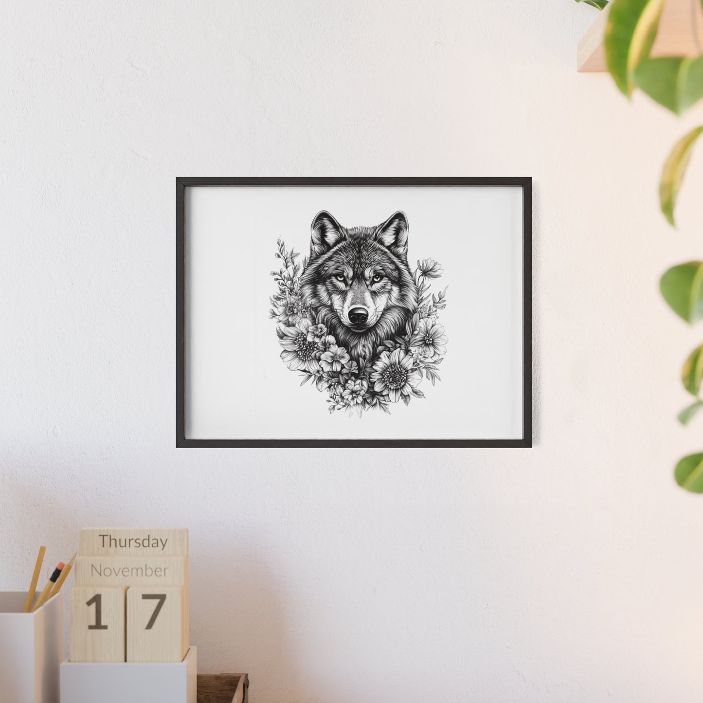 Wolf mit Wildblumen