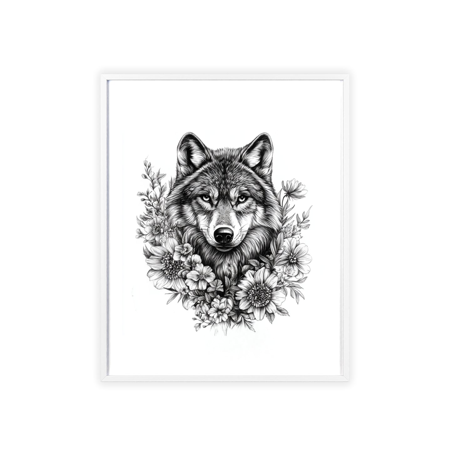 Wolf mit Wildblumen