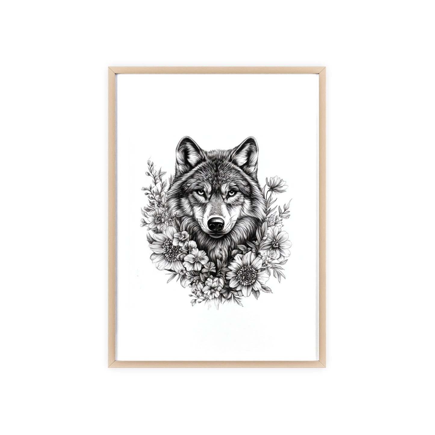 Wolf mit Wildblumen