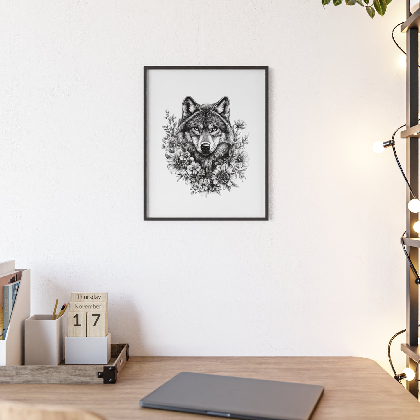 Wolf mit Wildblumen