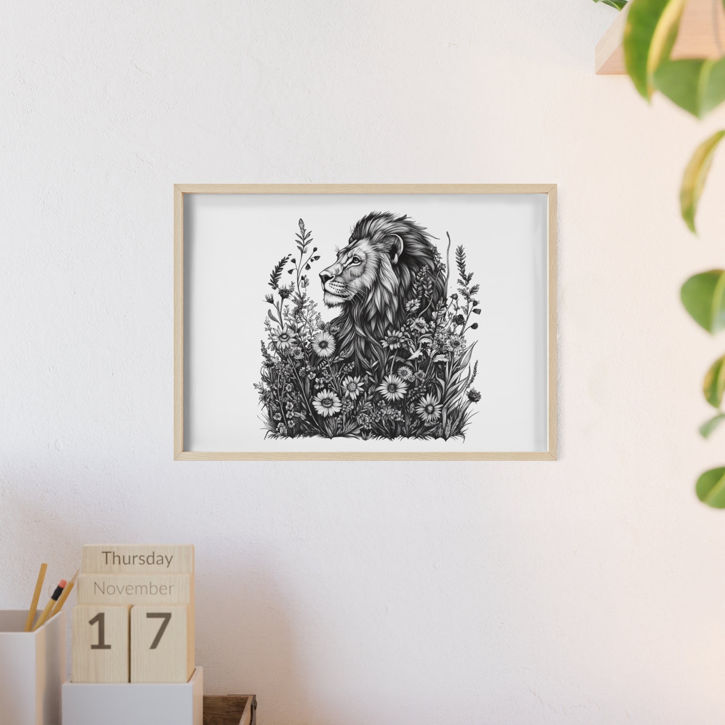 Löwe mit Wildblüten