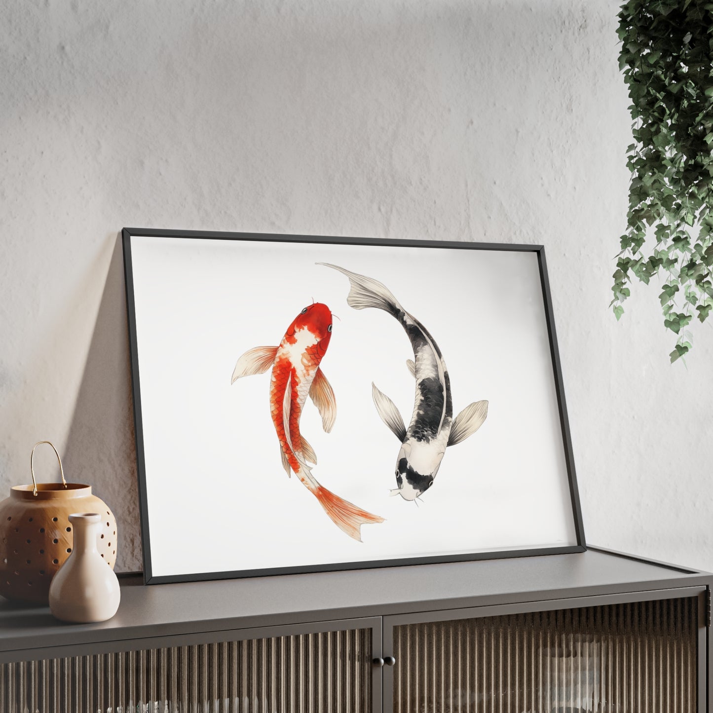 Kreisende Koi in Schwarz und Rot