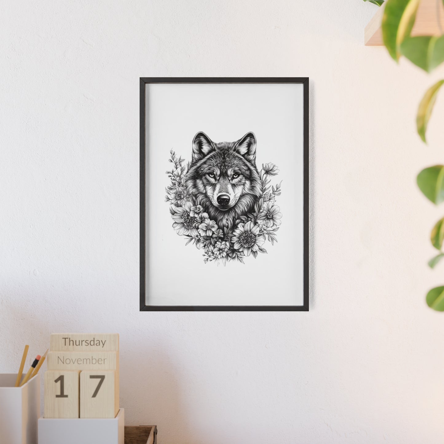 Wolf mit Wildblumen