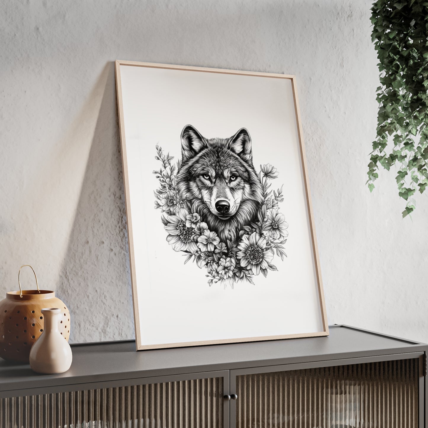 Wolf mit Wildblumen