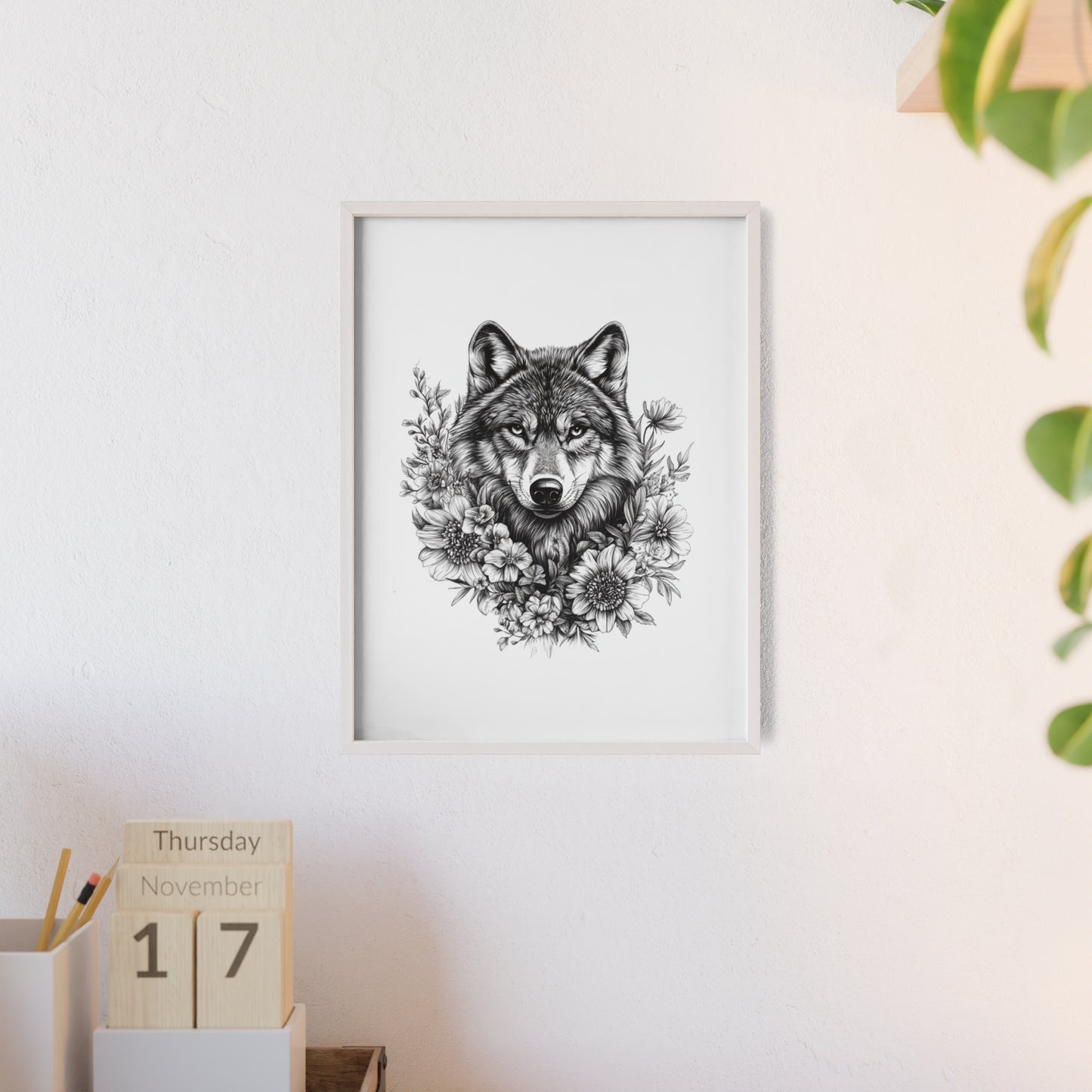 Wolf mit Wildblumen