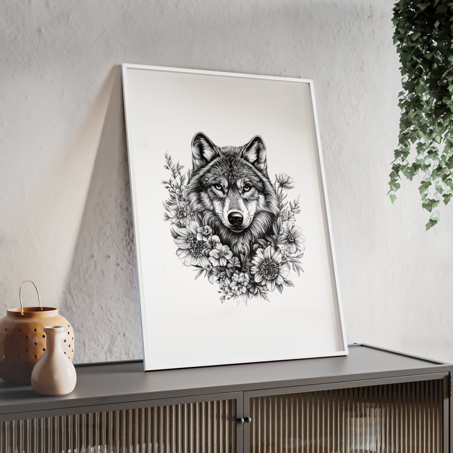 Wolf mit Wildblumen