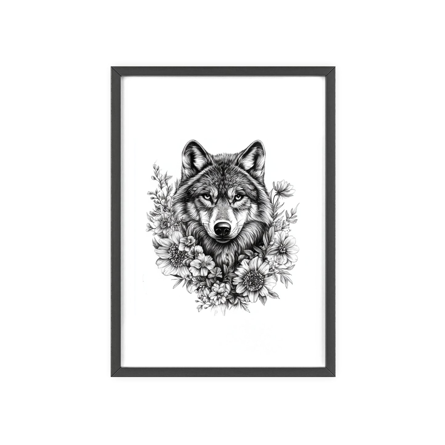 Wolf mit Wildblumen