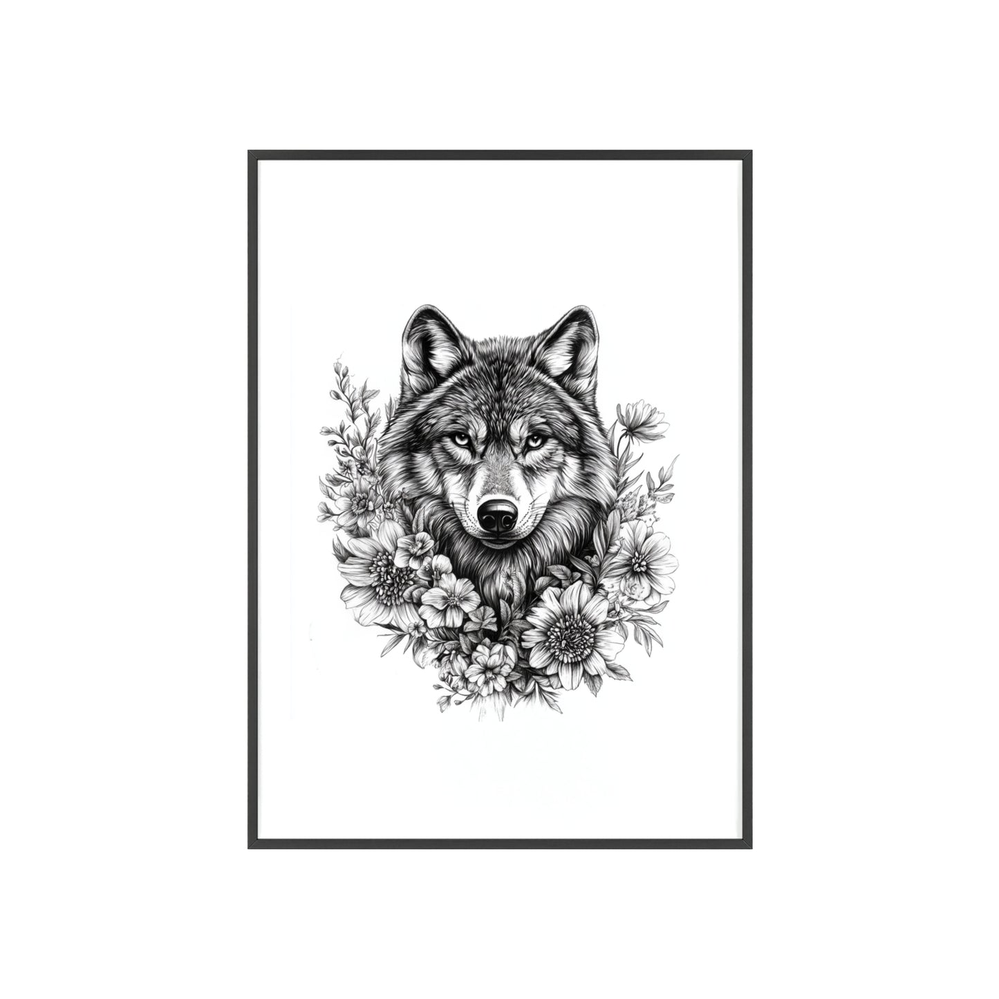 Wolf mit Wildblumen