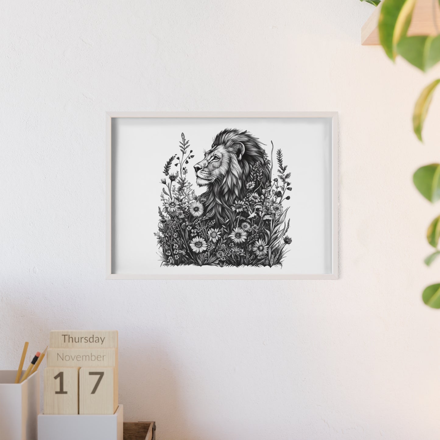 Löwe mit Wildblüten