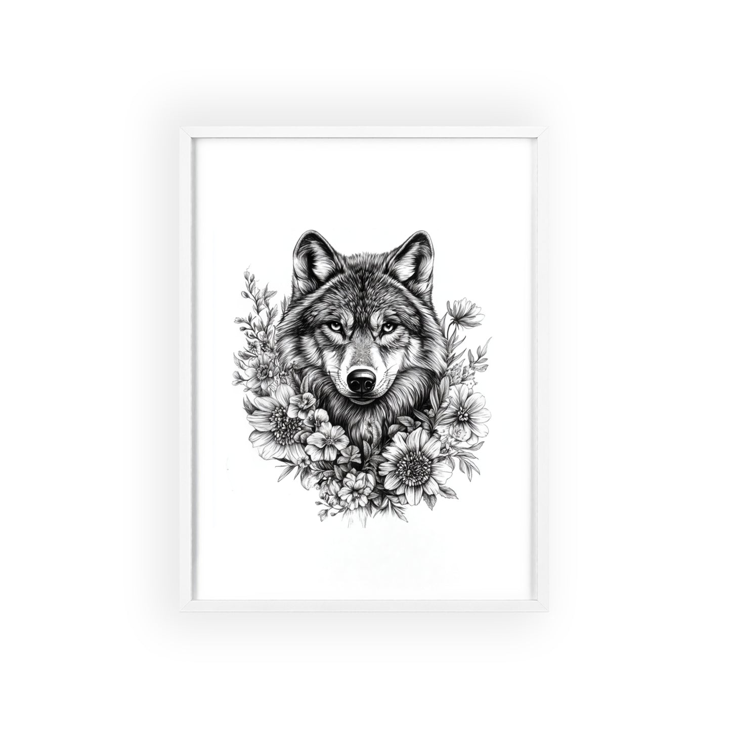 Wolf mit Wildblumen