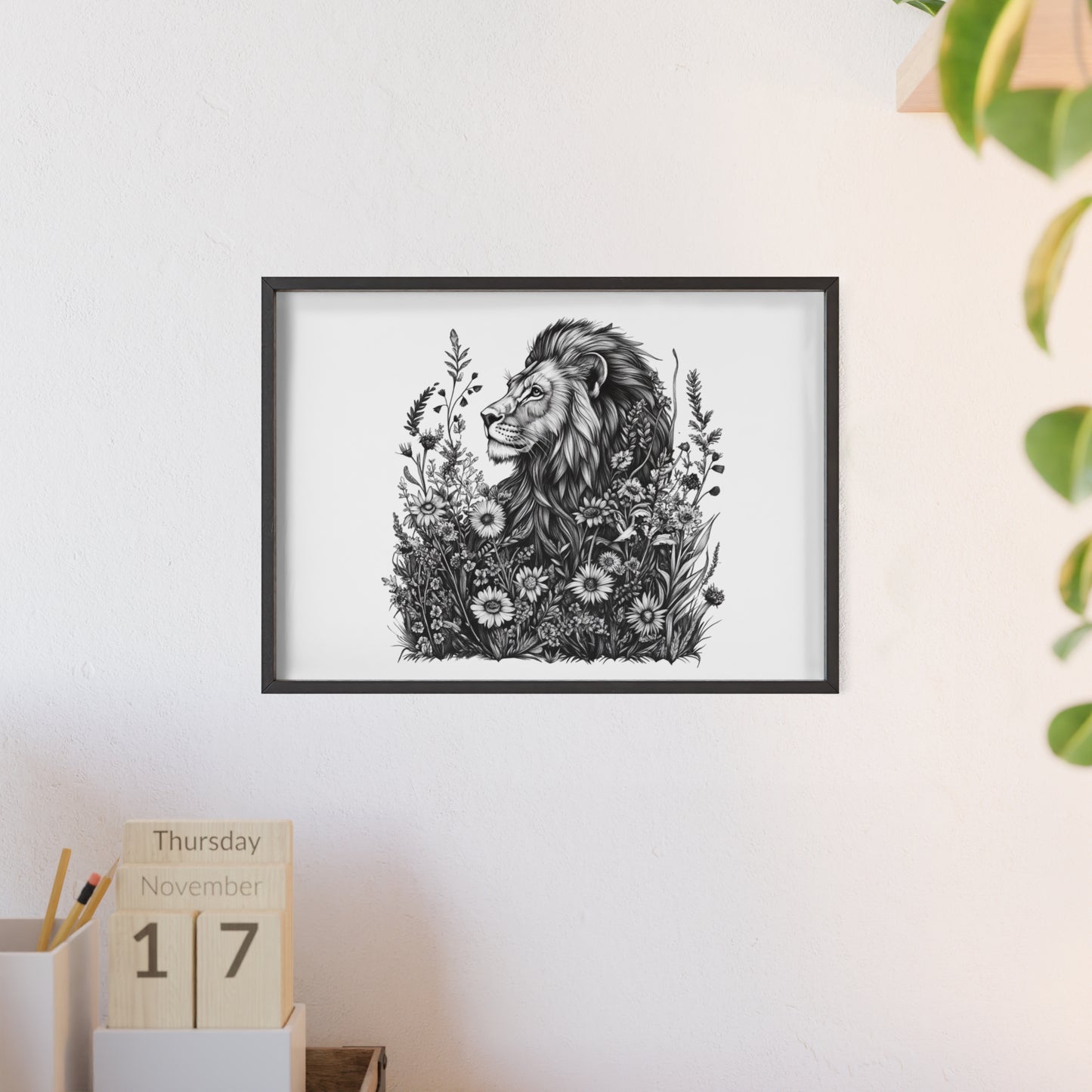 Löwe mit Wildblüten