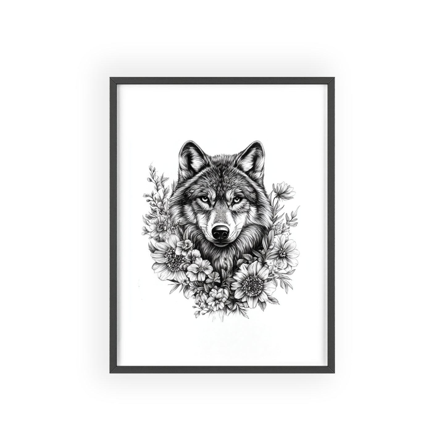 Wolf mit Wildblumen