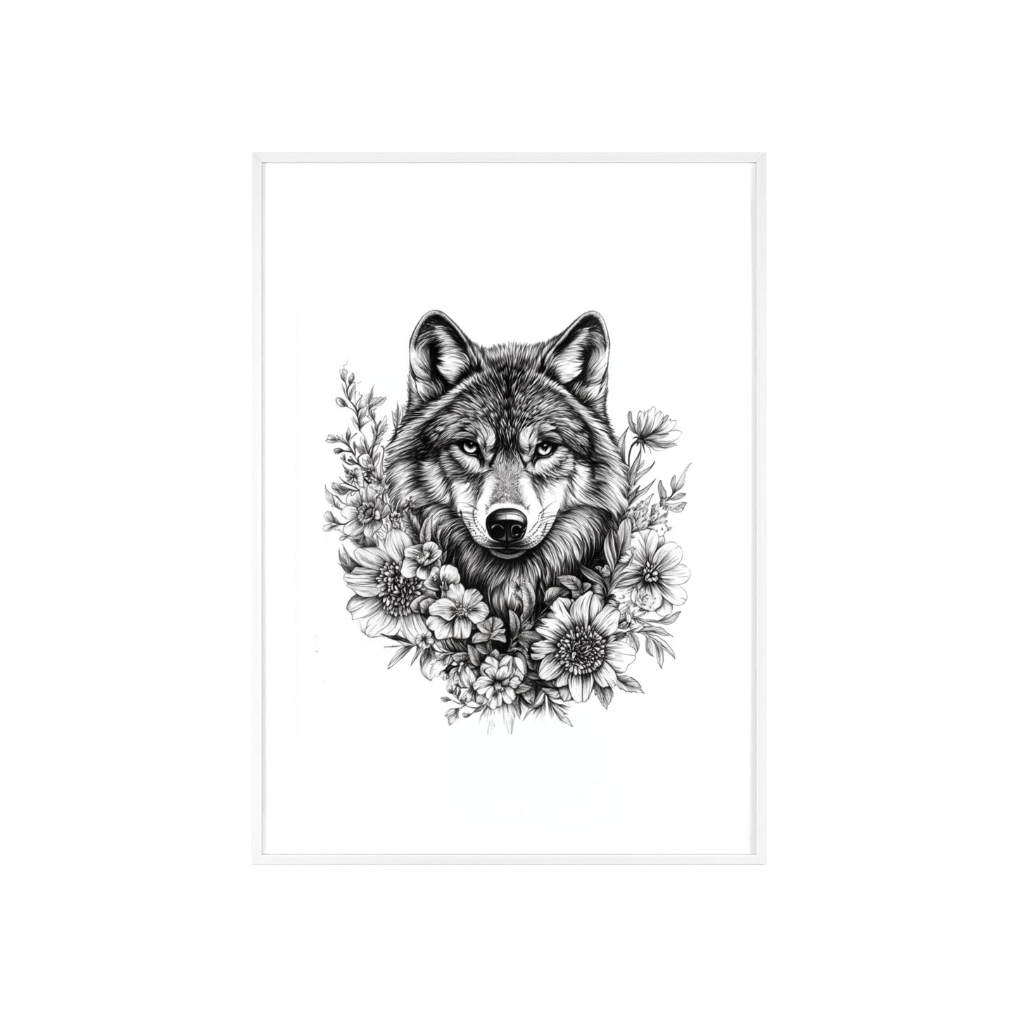Wolf mit Wildblumen