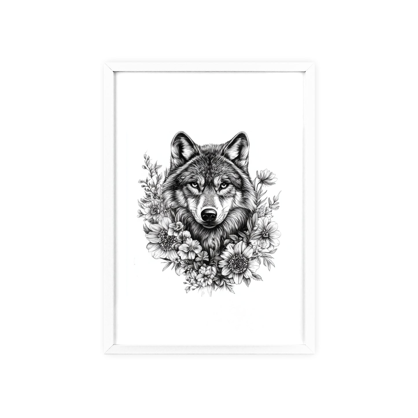 Wolf mit Wildblumen