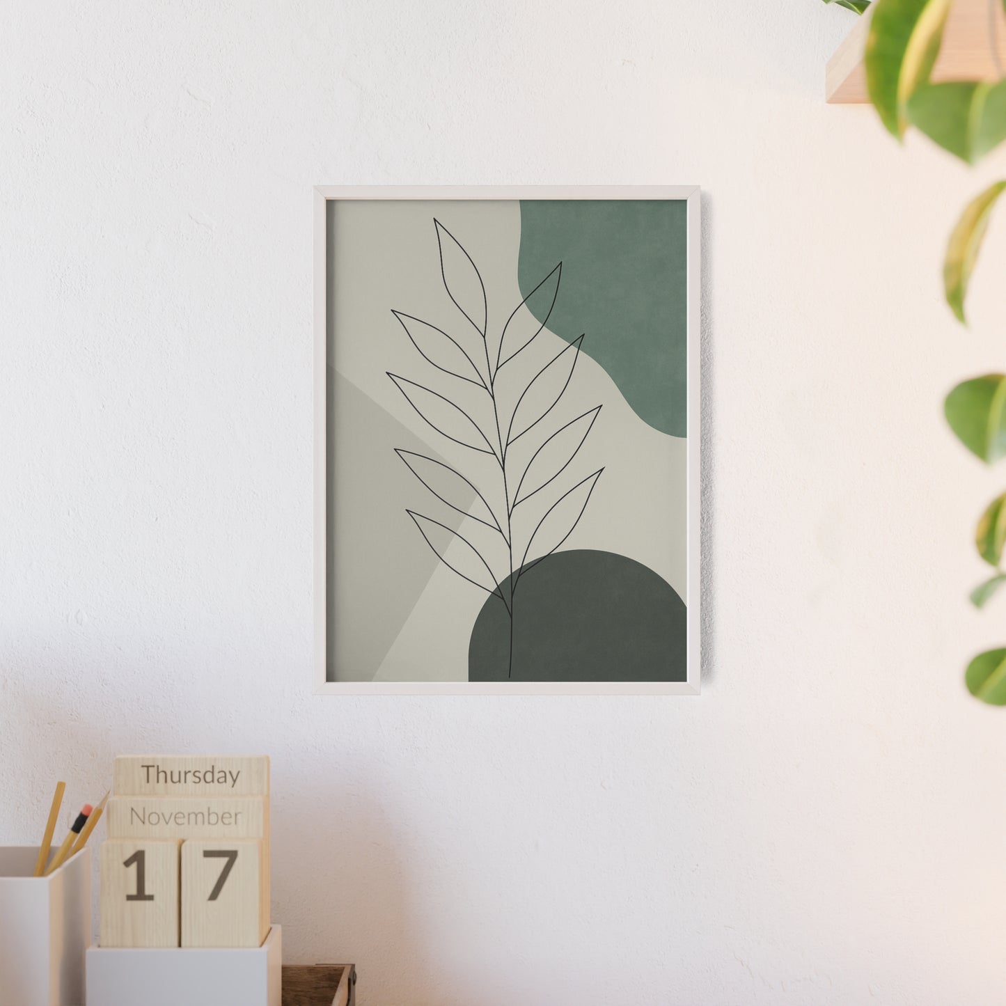 Abstraktes Blätter-Poster – Sanfte Grüntöne & Minimalistisches Design