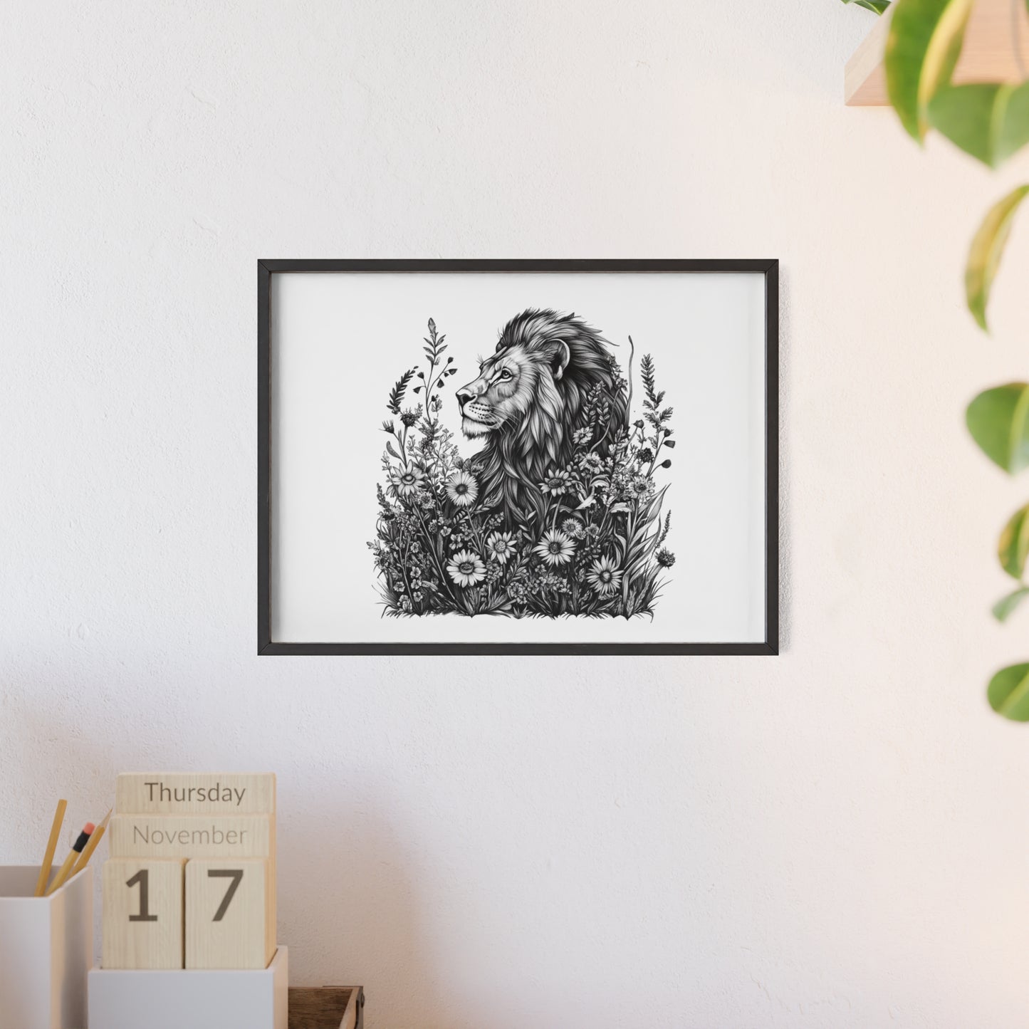 Löwe mit Wildblüten