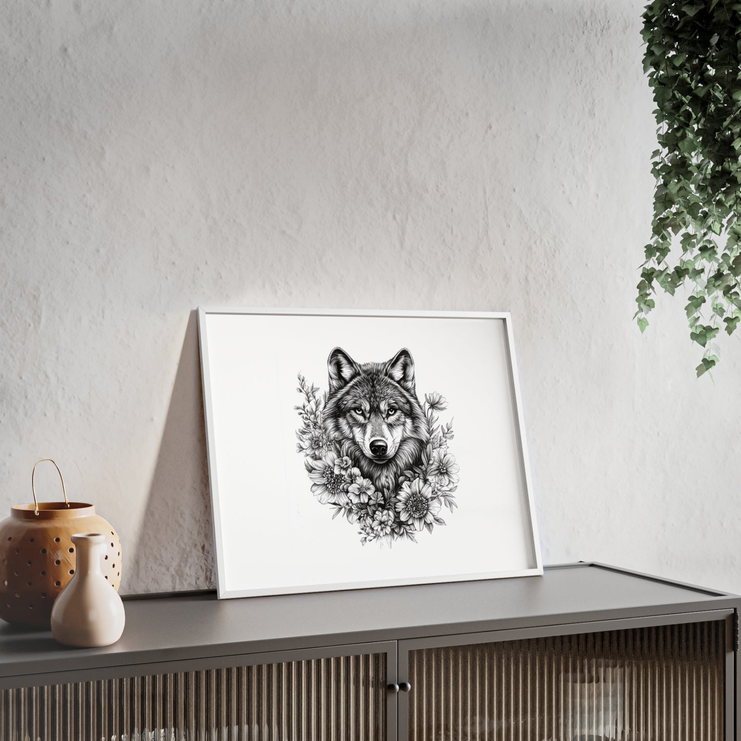 Wolf mit Wildblumen