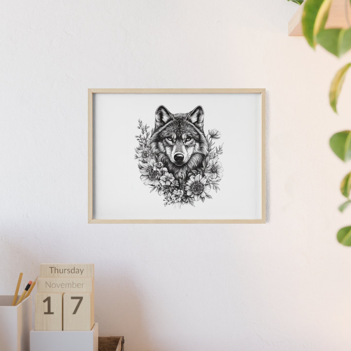 Wolf mit Wildblumen