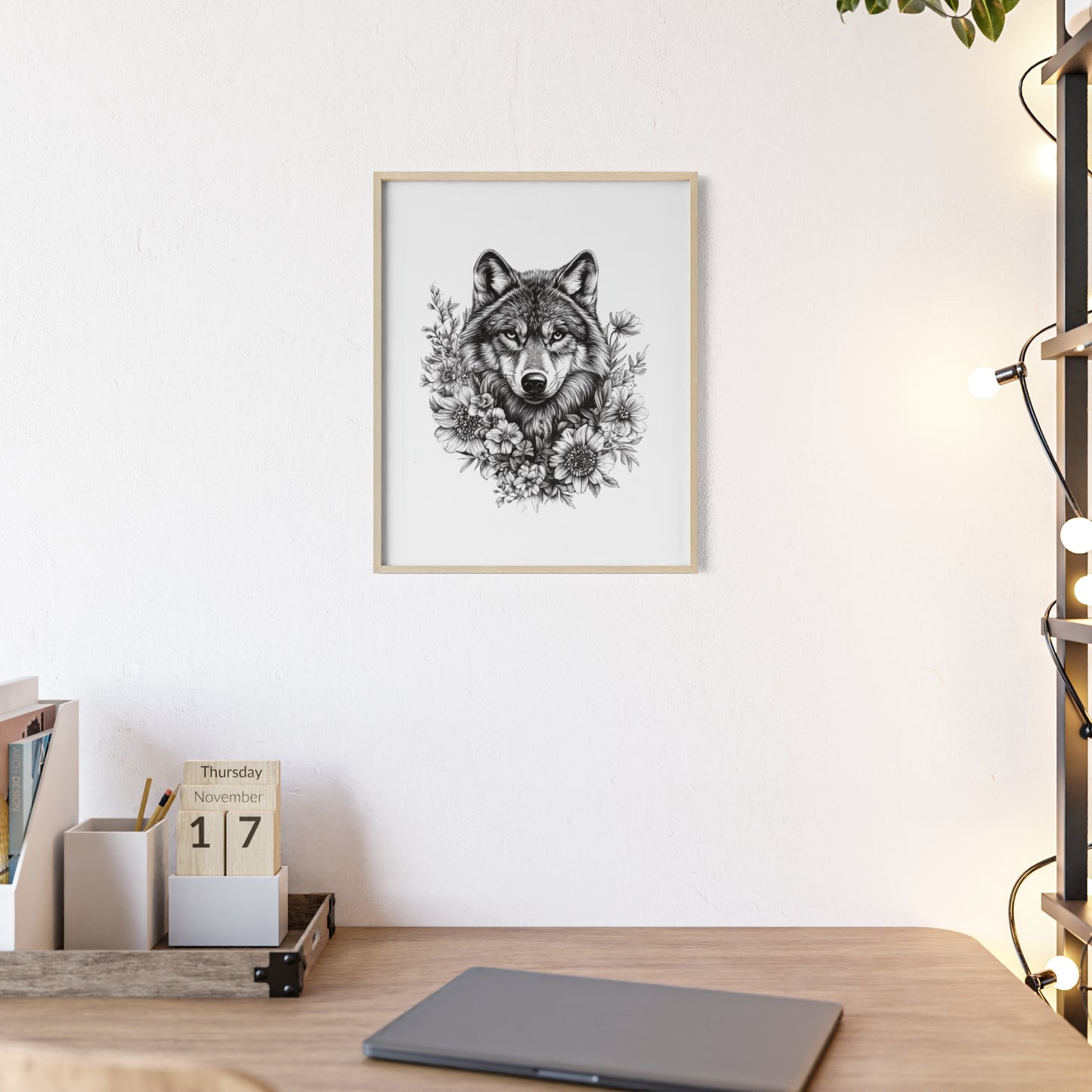 Wolf mit Wildblumen