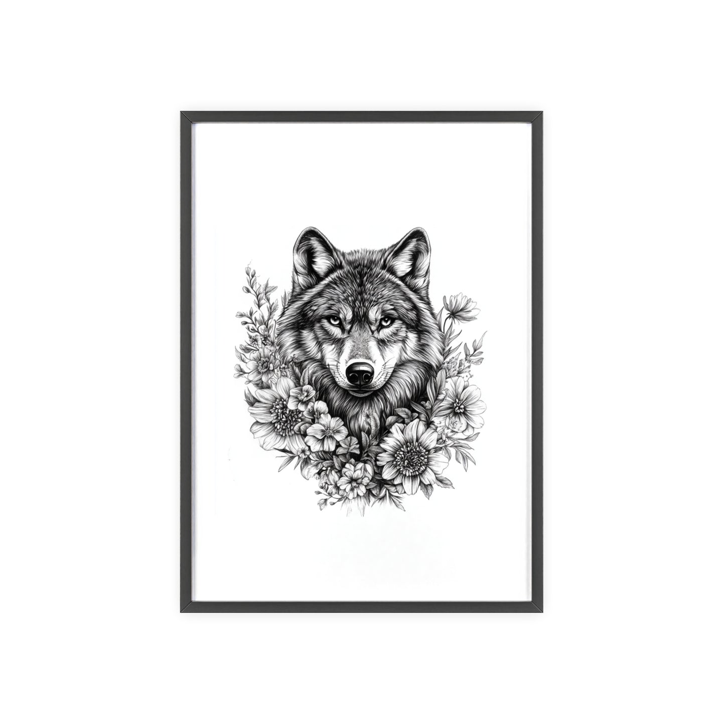 Wolf mit Wildblumen
