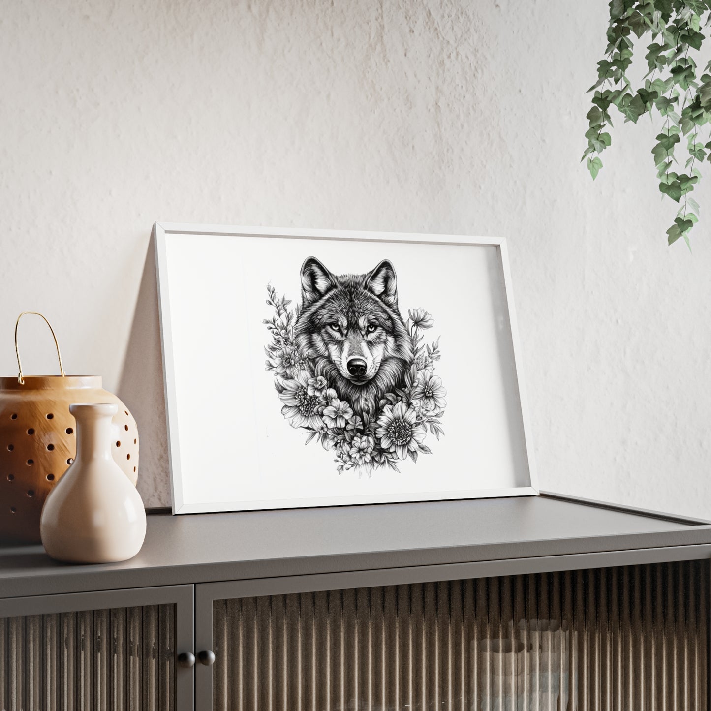Wolf mit Wildblumen