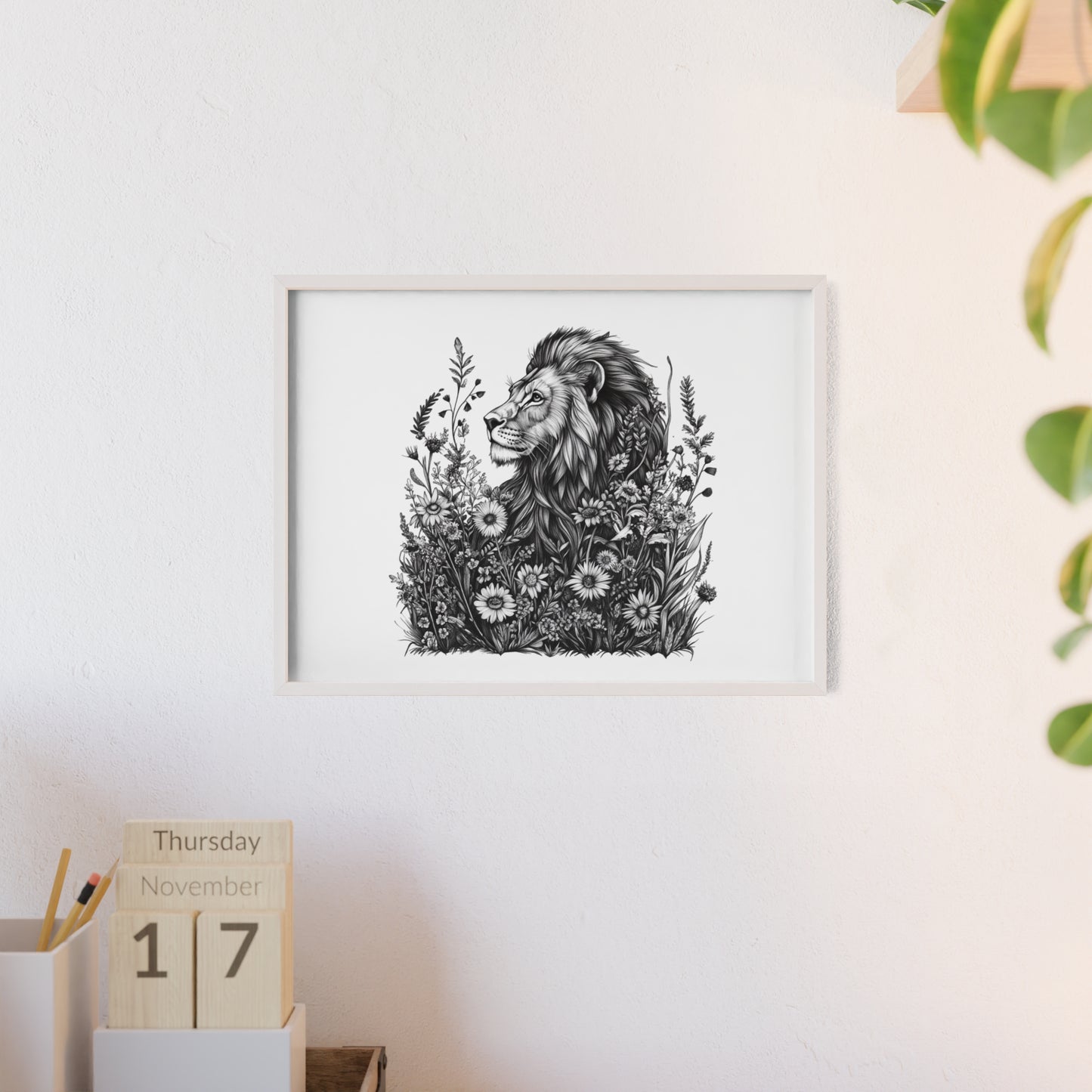 Löwe mit Wildblüten