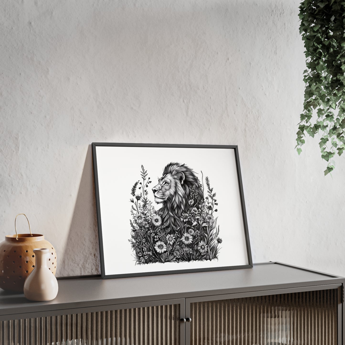 Löwe mit Wildblüten