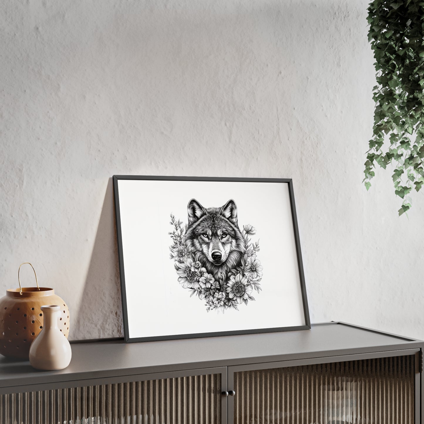 Wolf mit Wildblumen