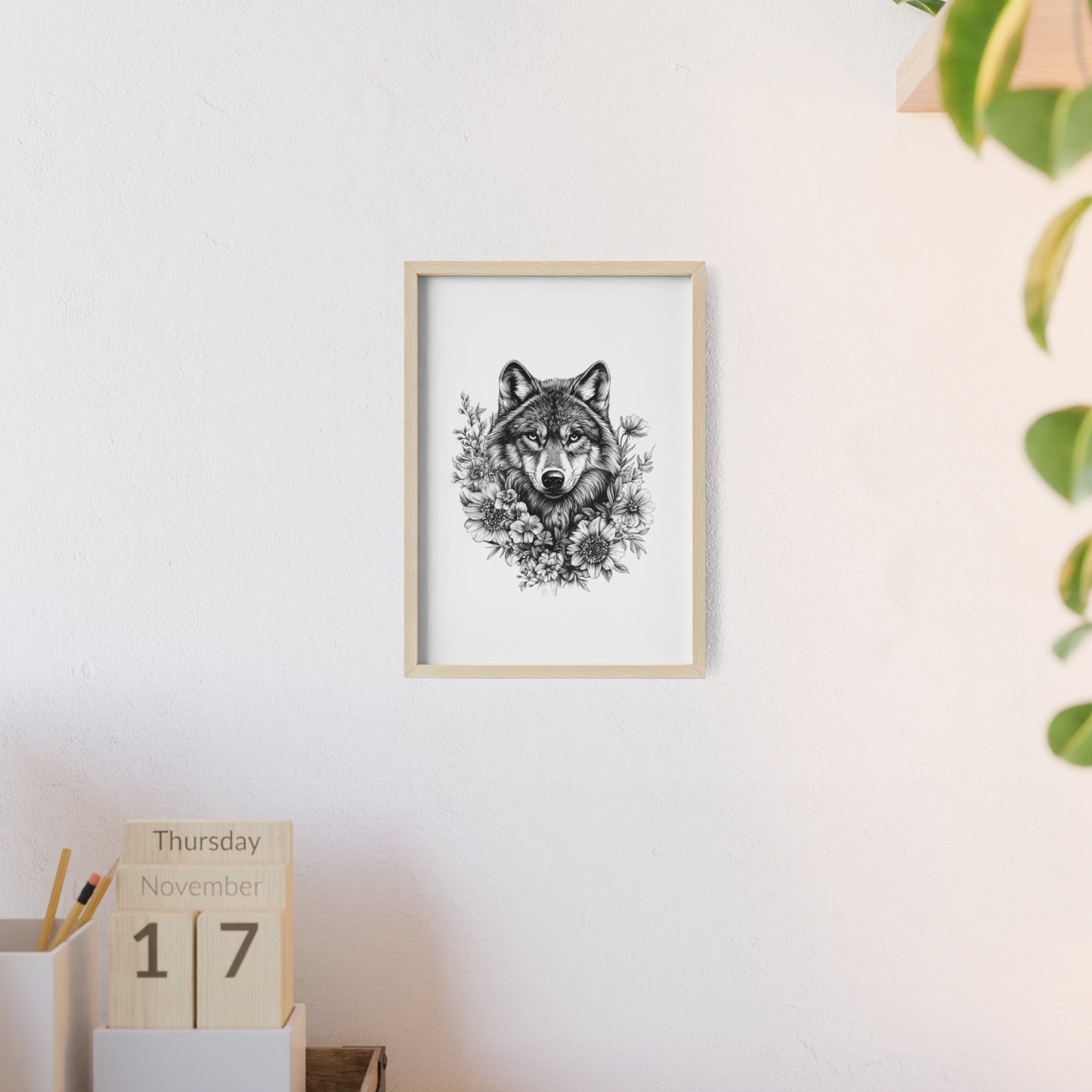 Wolf mit Wildblumen