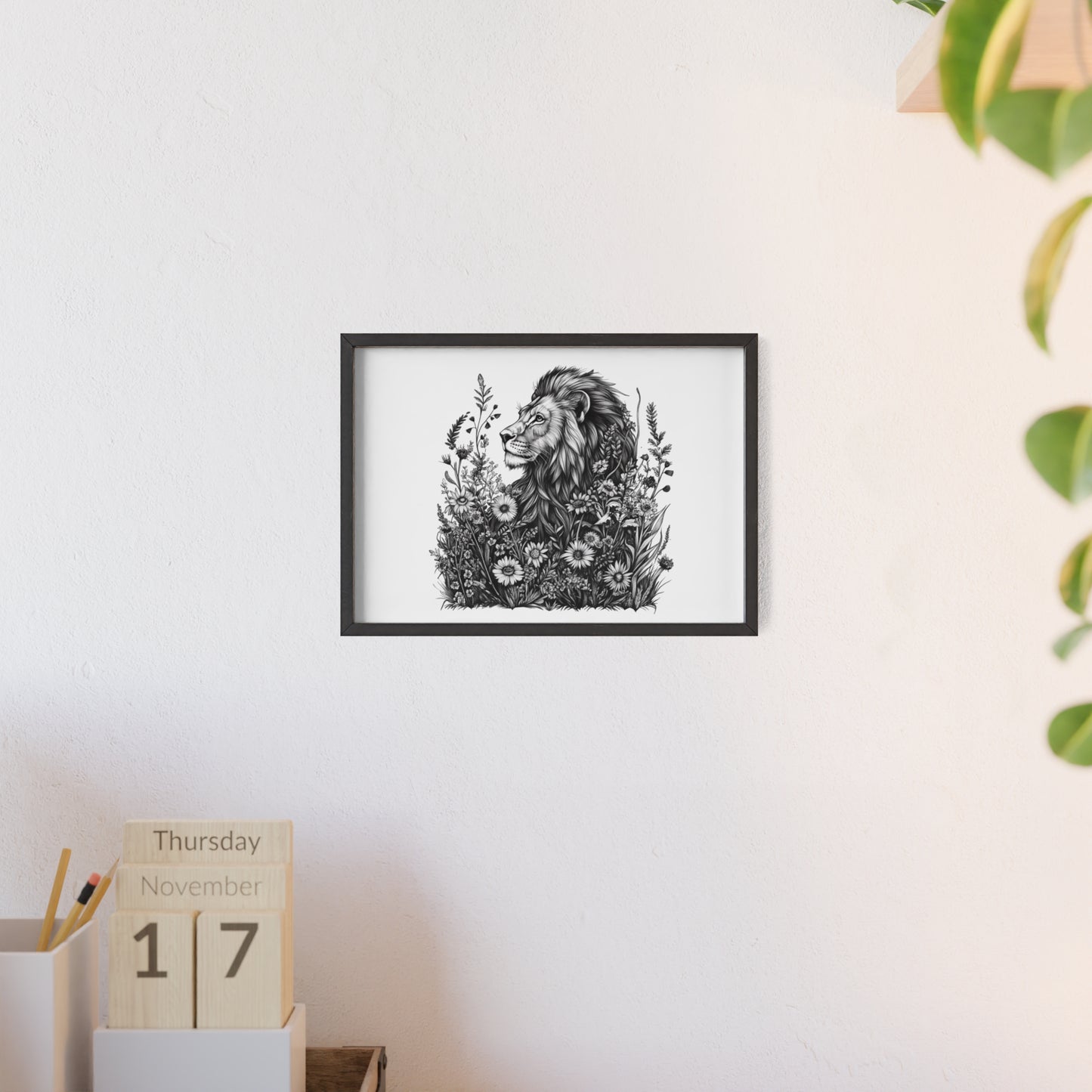 Löwe mit Wildblüten