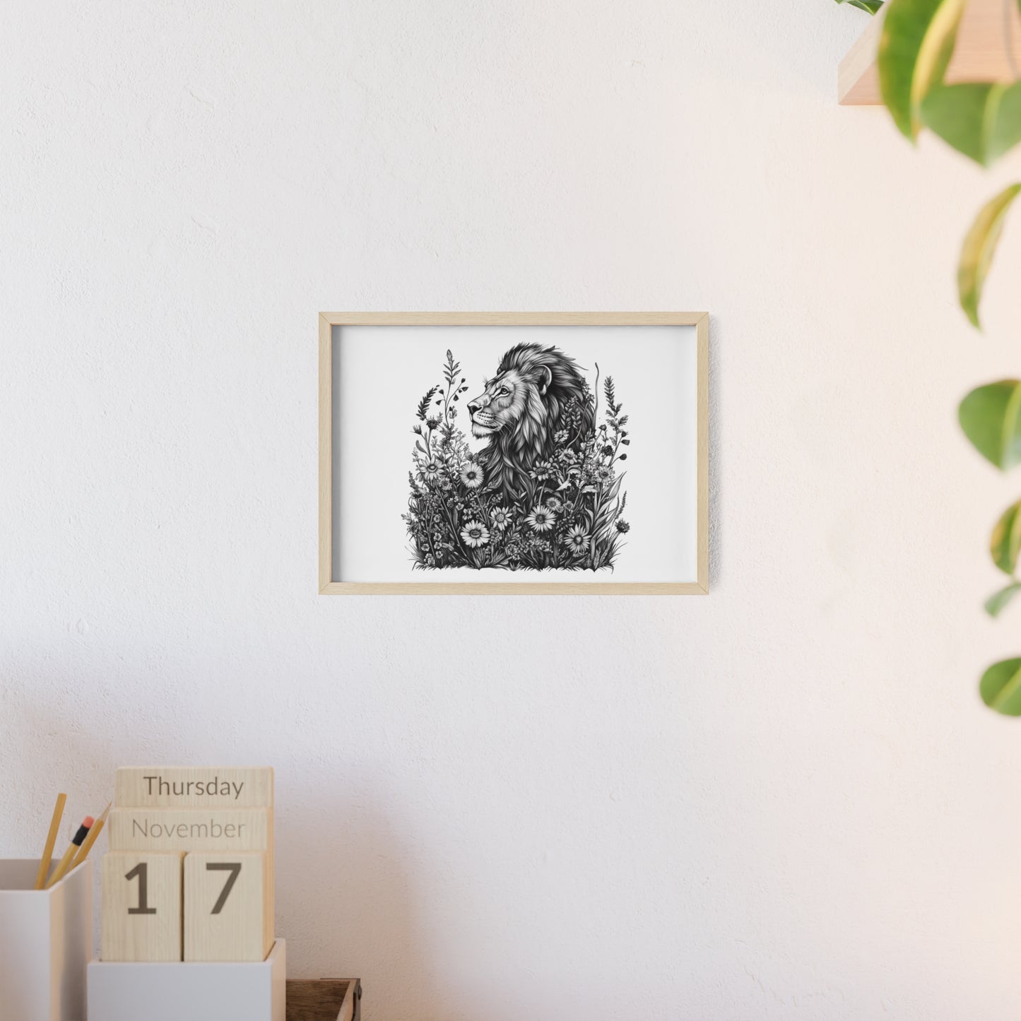 Löwe mit Wildblüten