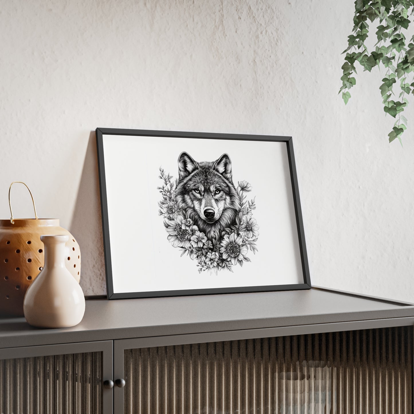 Wolf mit Wildblumen