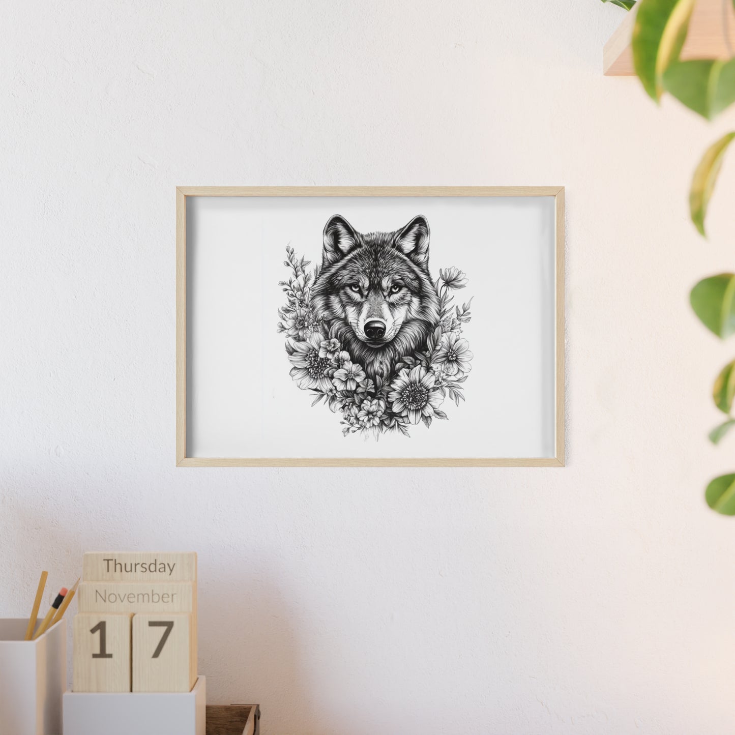 Wolf mit Wildblumen