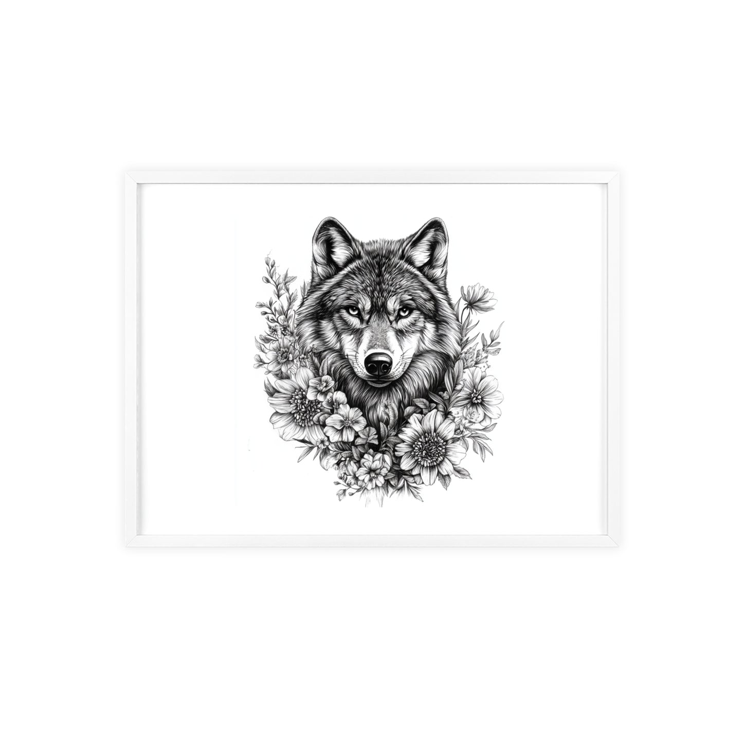 Wolf mit Wildblumen