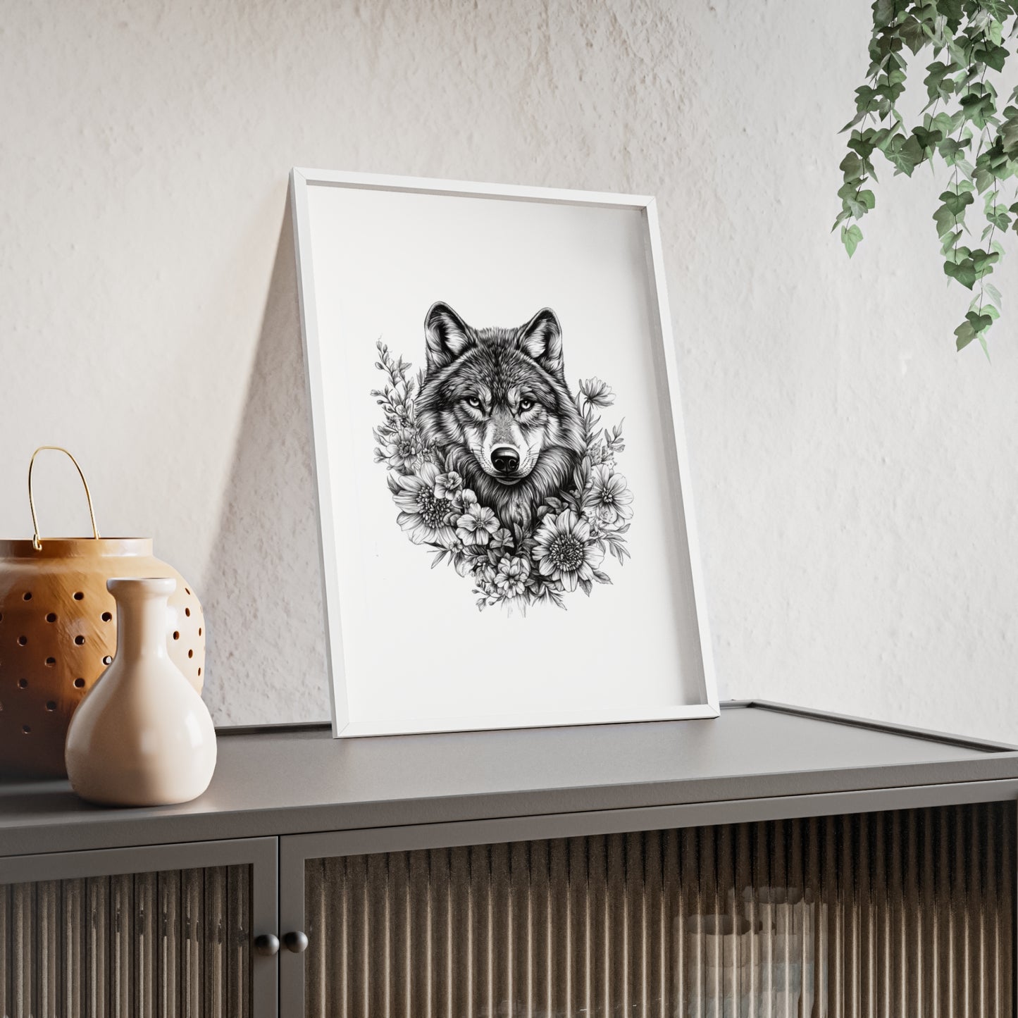 Wolf mit Wildblumen