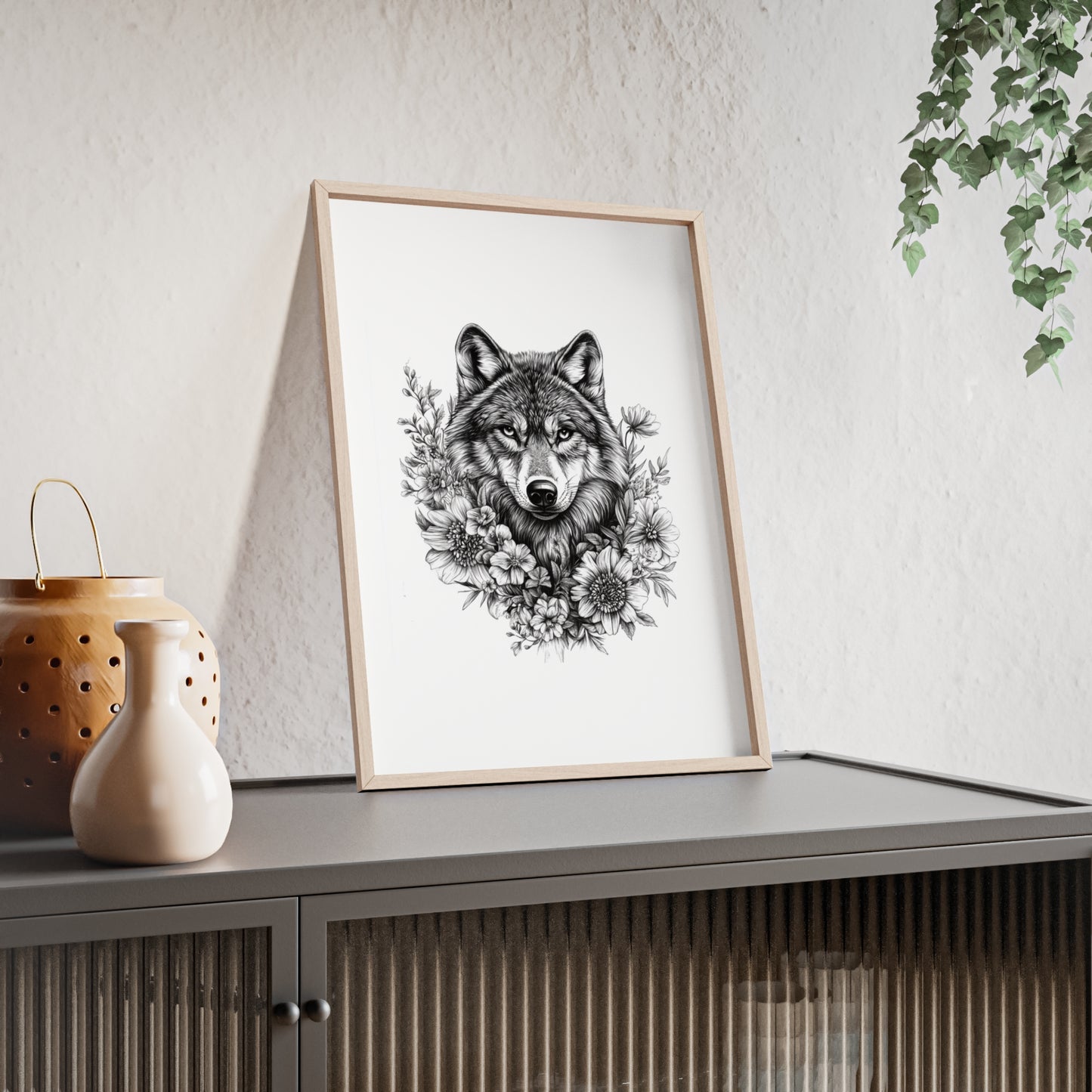 Wolf mit Wildblumen