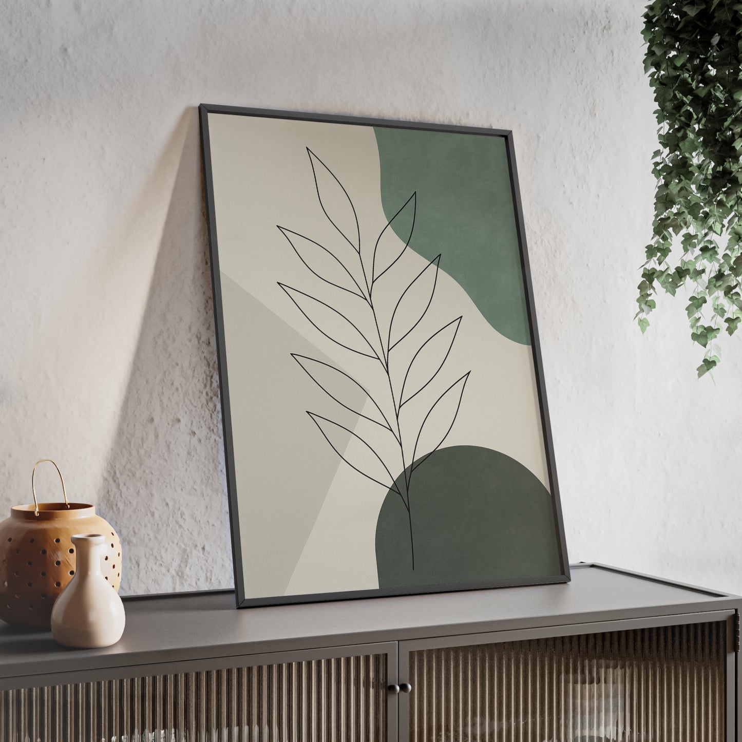 Abstraktes Blätter-Poster – Sanfte Grüntöne & Minimalistisches Design