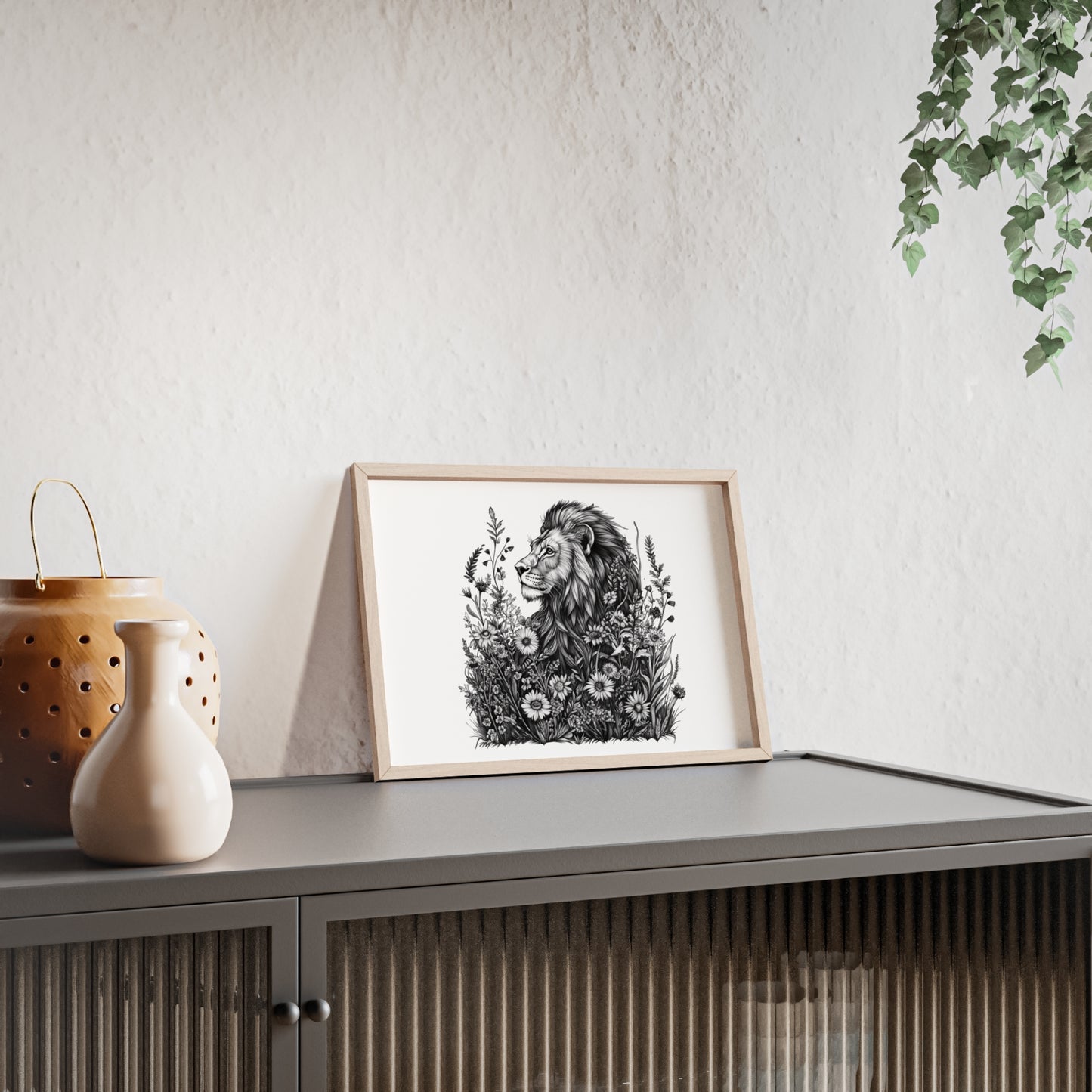 Löwe mit Wildblüten