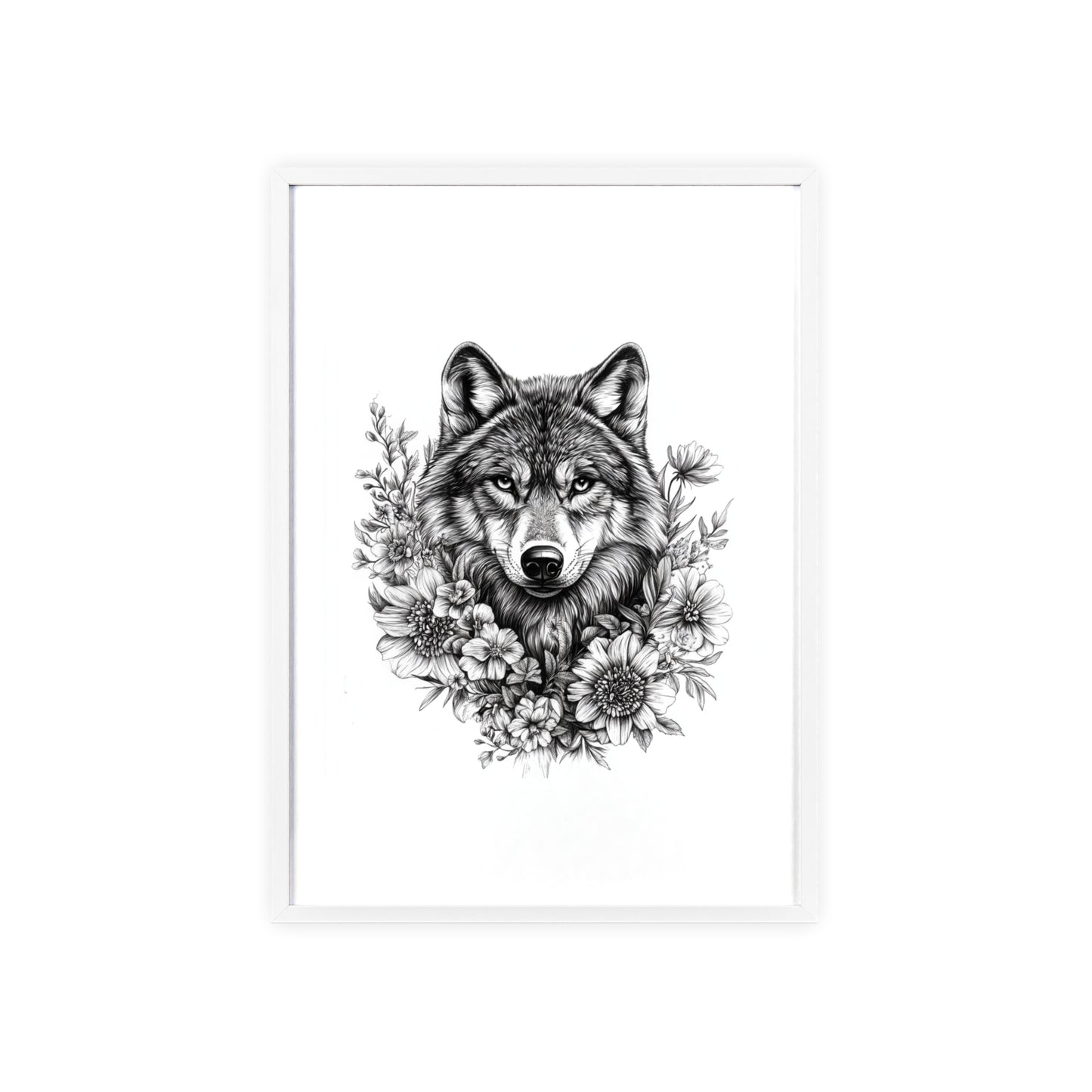 Wolf mit Wildblumen