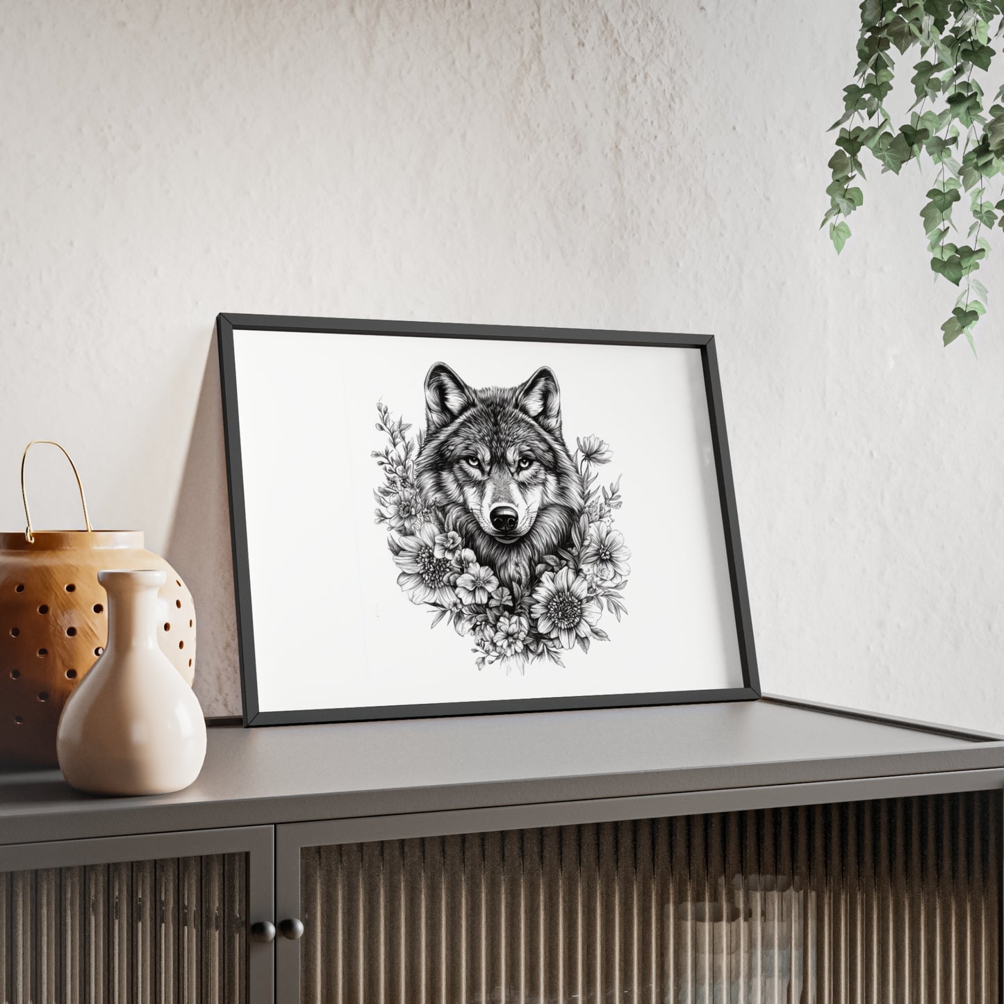Wolf mit Wildblumen