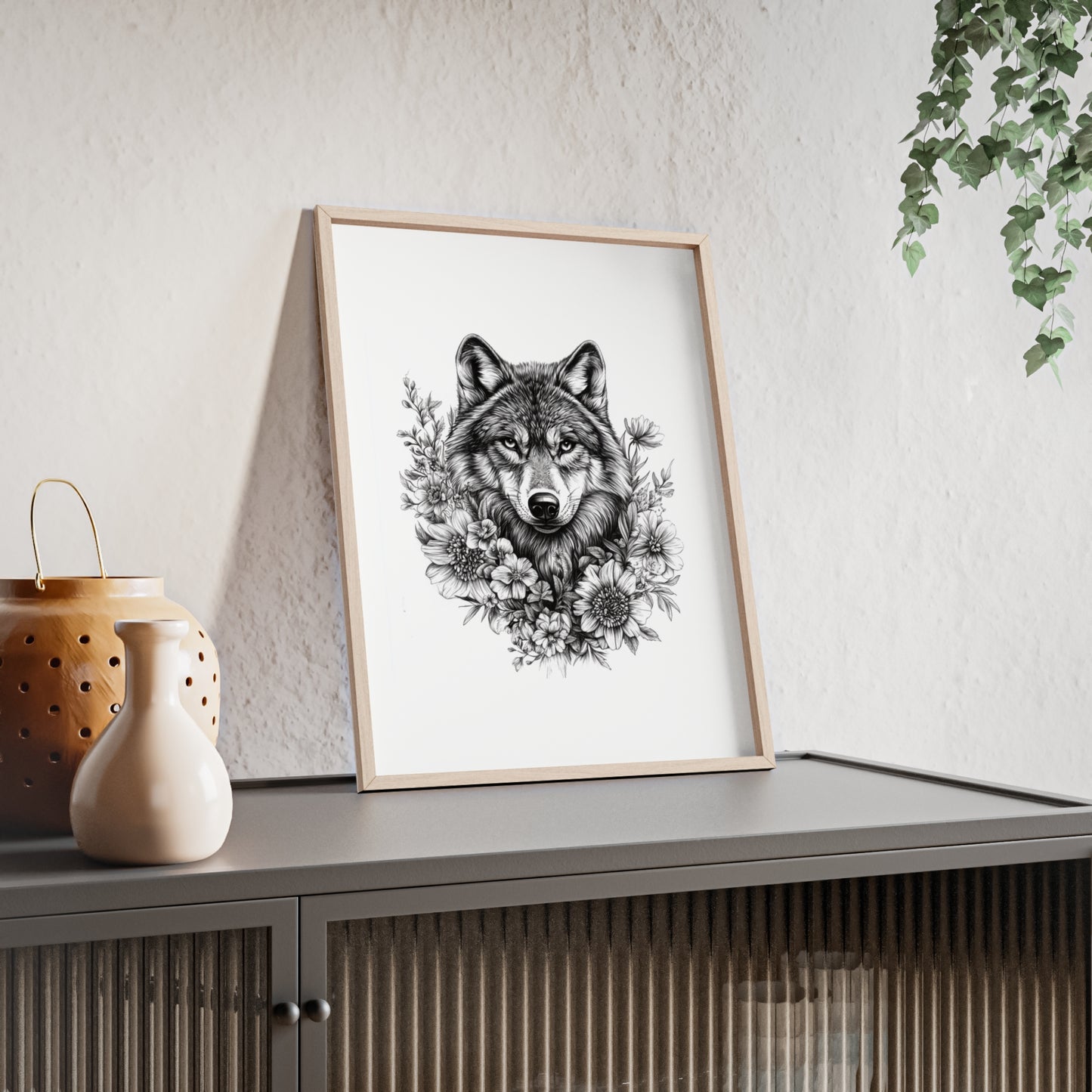Wolf mit Wildblumen