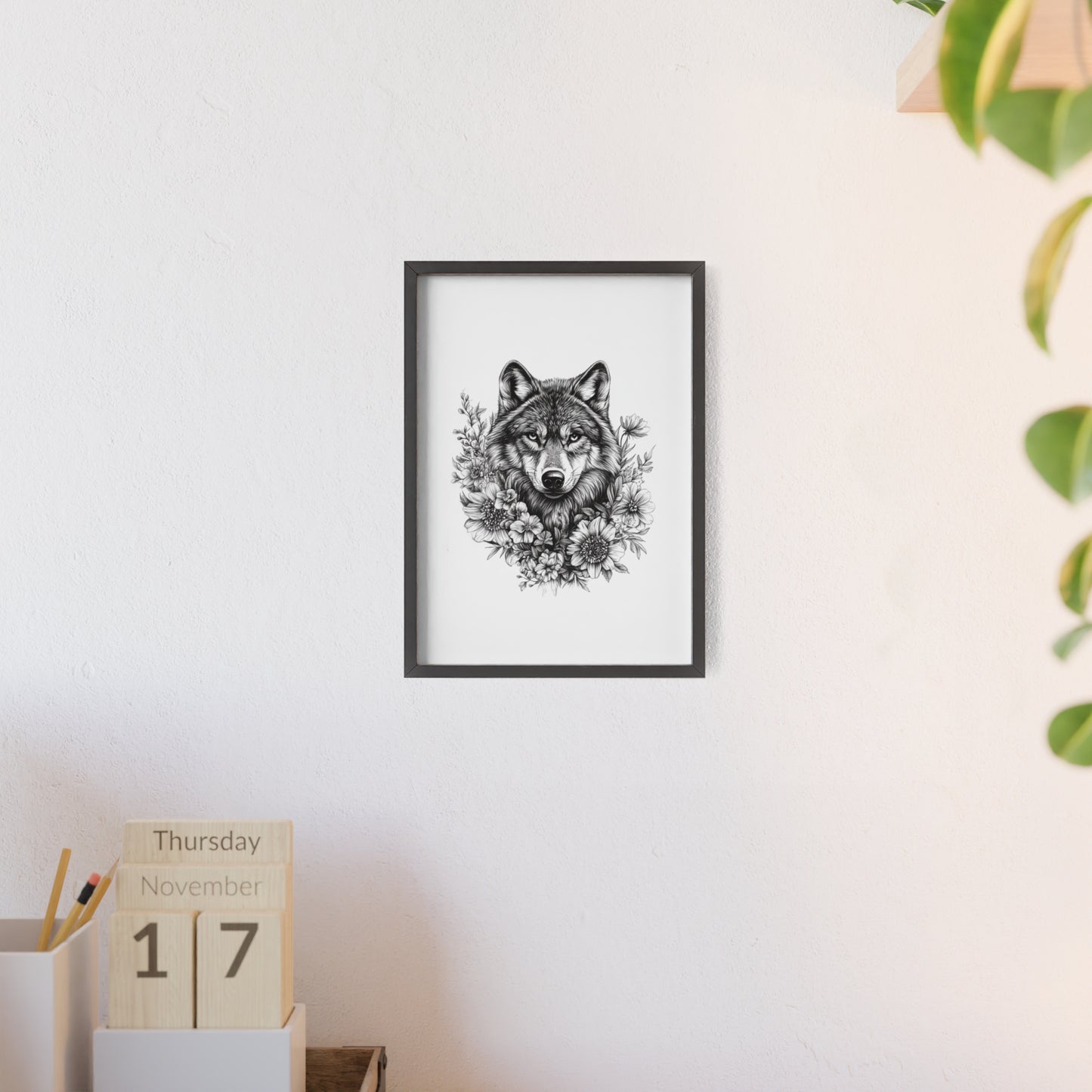 Wolf mit Wildblumen