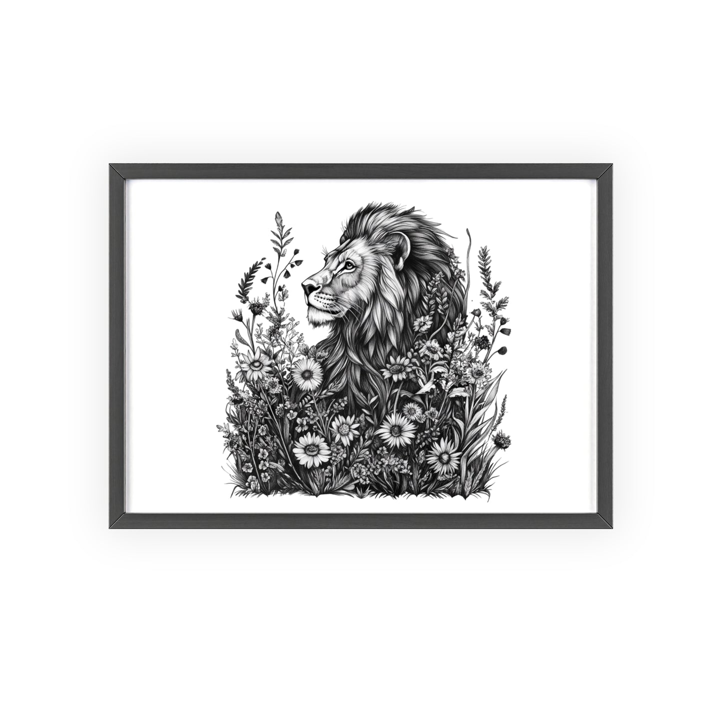 Löwe mit Wildblüten