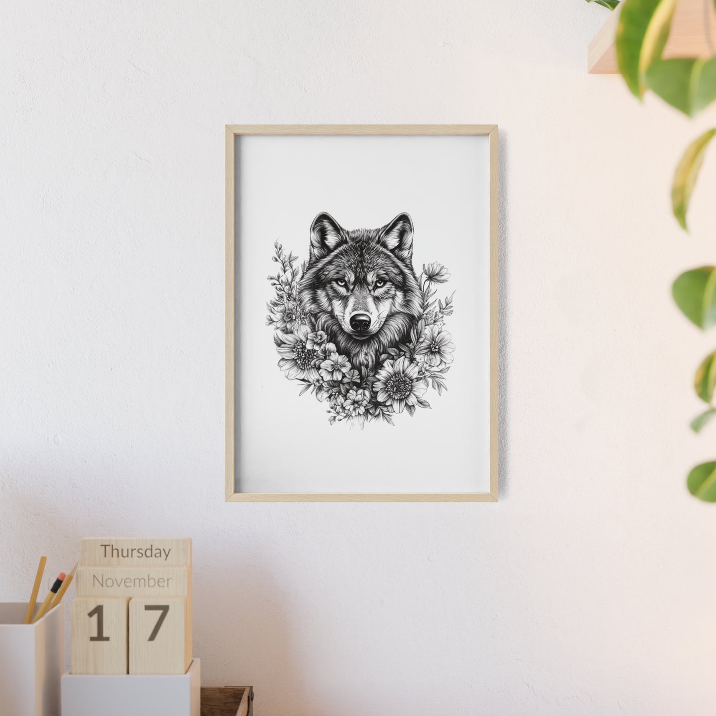Wolf mit Wildblumen