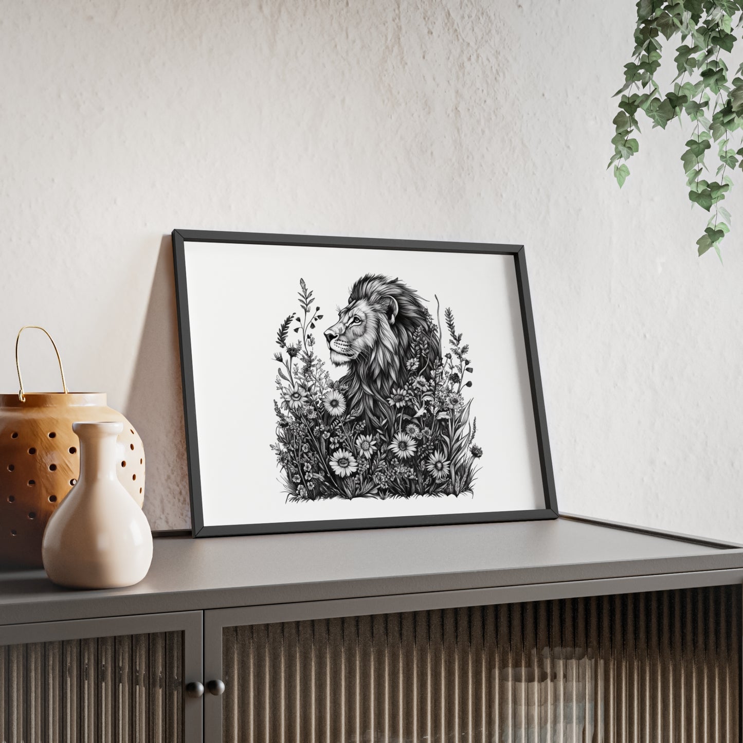 Löwe mit Wildblüten